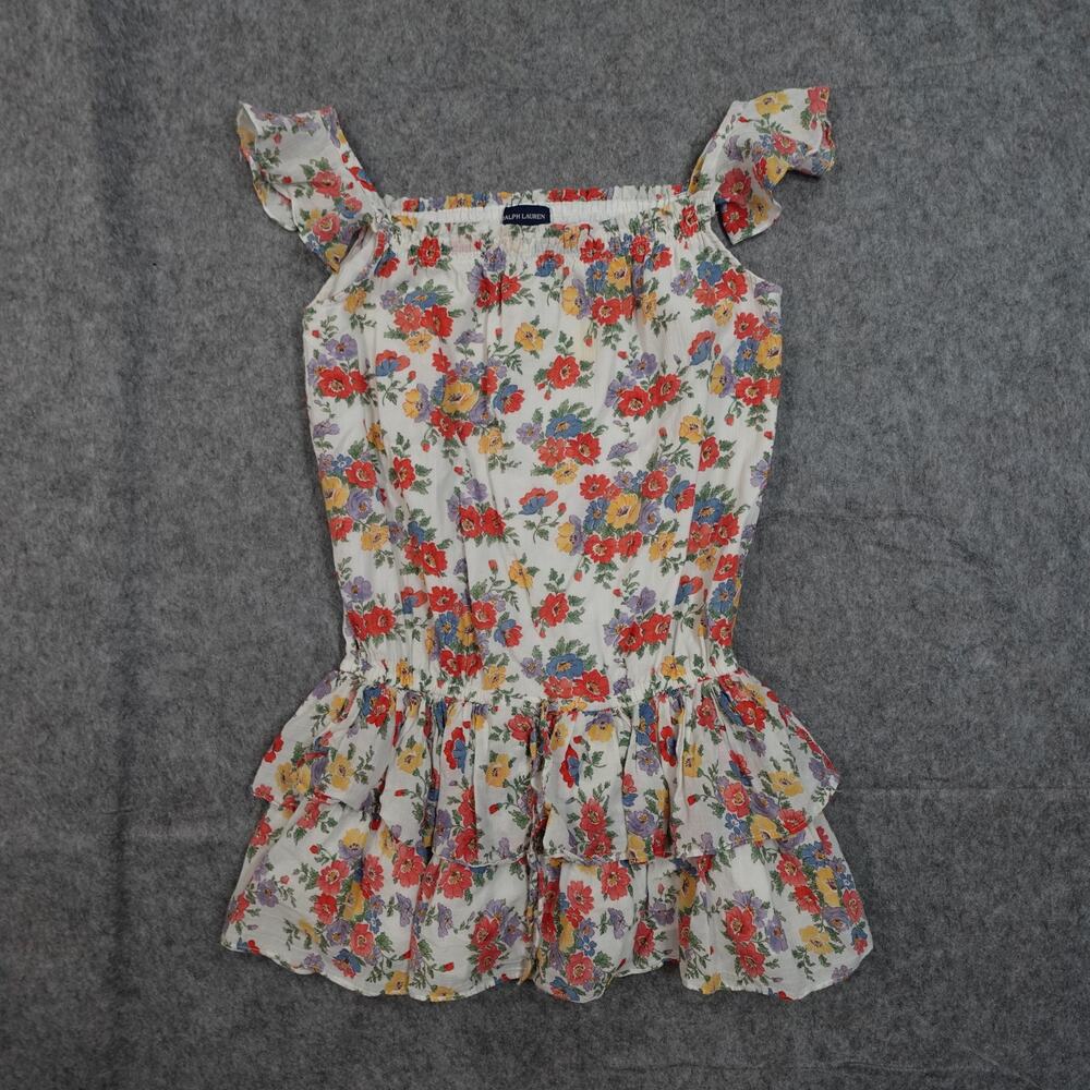 Ralph Lauren Dress Girls 10 Floral‎ Ruffle Mini Flutter Sleeve